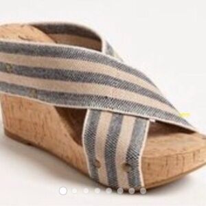 Lucky Brand “Miller” Striped Wedges in Blue and Tan